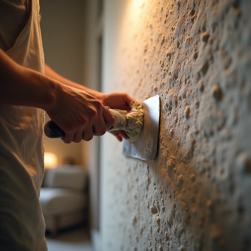 Tecnica decorativa applicata su parete con effetto spatolato veneziano